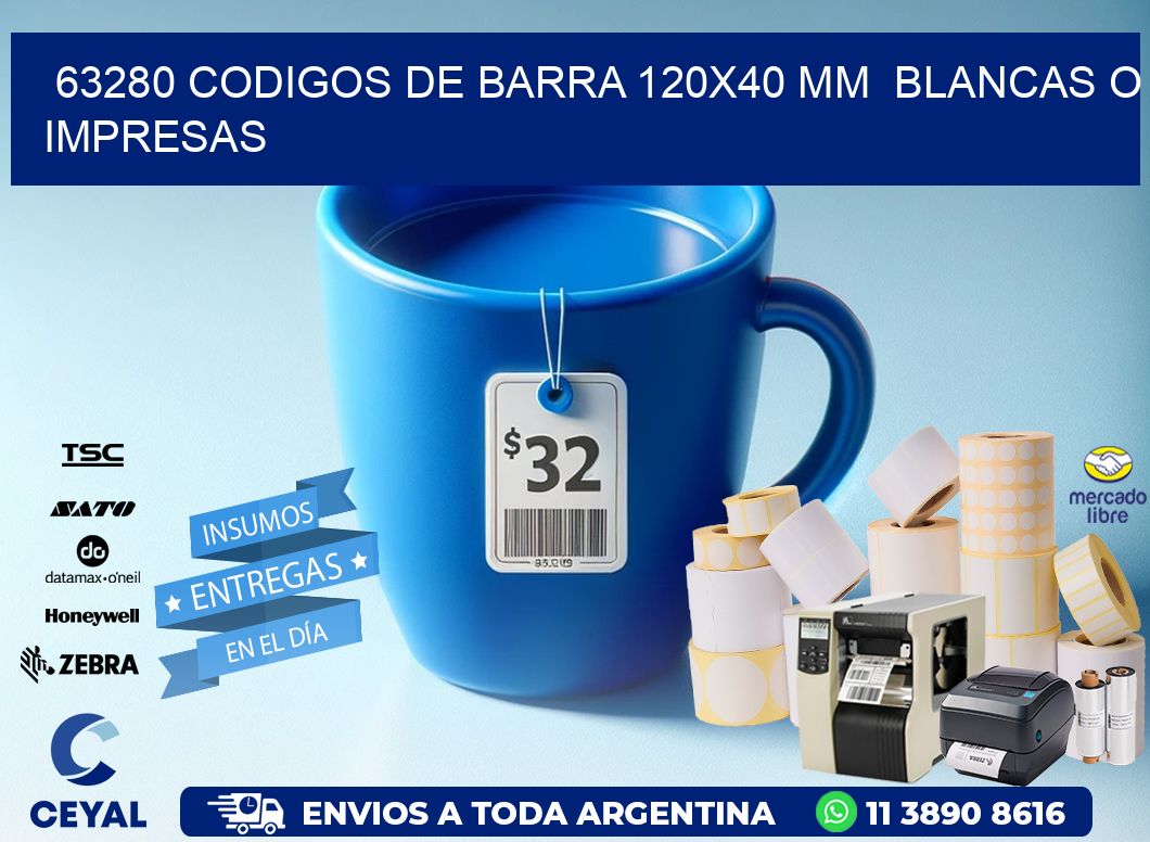 63280 CODIGOS DE BARRA 120x40 mm  BLANCAS O IMPRESAS