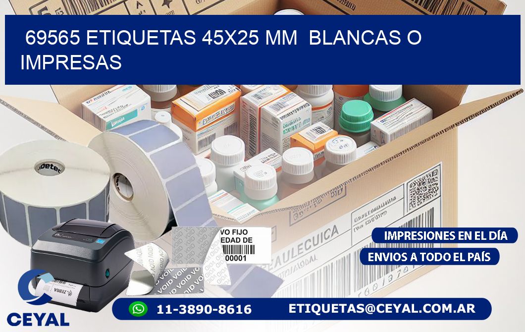 69565 ETIQUETAS 45x25 mm  BLANCAS O IMPRESAS