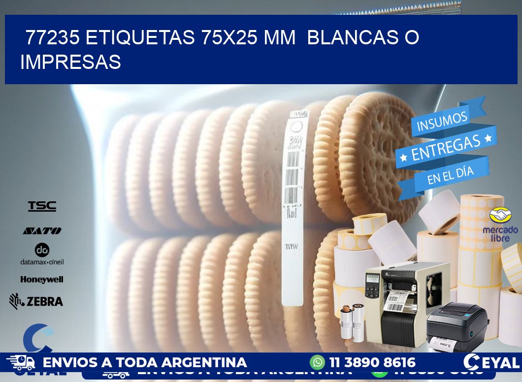 77235 ETIQUETAS 75x25 mm  BLANCAS O IMPRESAS