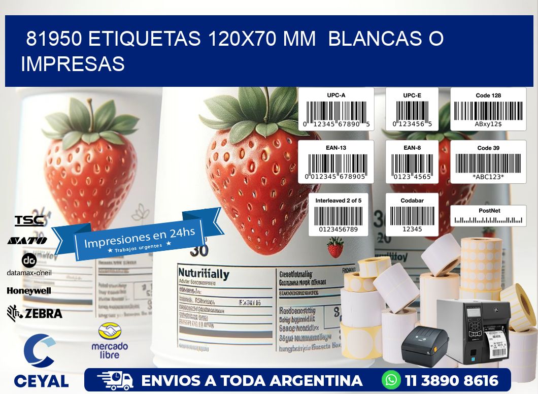 81950 ETIQUETAS 120x70 mm  BLANCAS O IMPRESAS