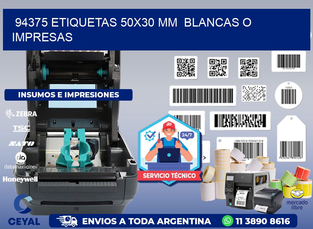 94375 ETIQUETAS 50x30 mm  BLANCAS O IMPRESAS