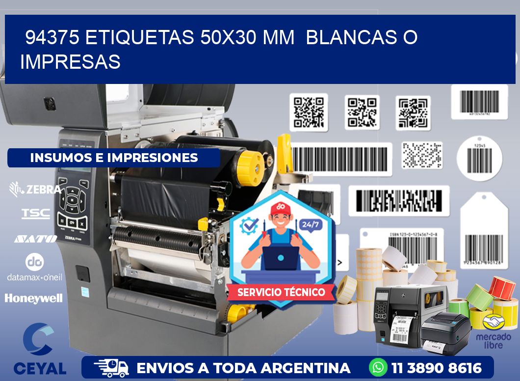 94375 ETIQUETAS 50x30 mm  BLANCAS O IMPRESAS